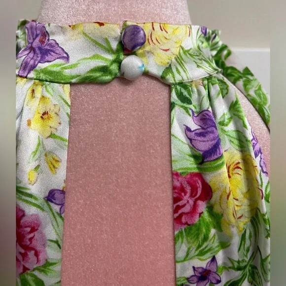 Les Reveries 100% Silk Rose Orchid Pleated Bow Maxi Dress Size 8 - Picture 7 of 13